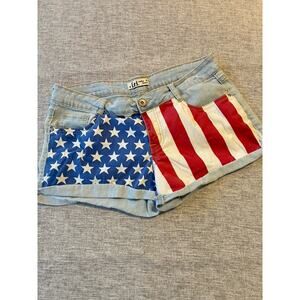 L.E.I. American Flag Print Juniors Sz 13 Low-Rise cuffed Denim Jean Shorts